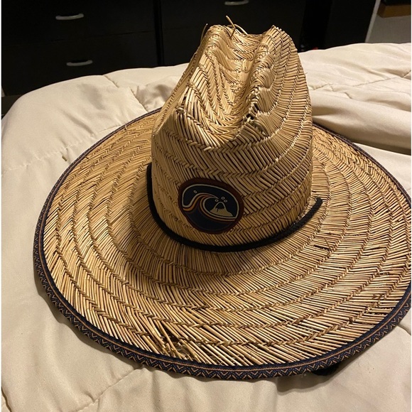 Quiksilver Other - Quiksilver  Wide Brim Straw Hat Men's Sun Hat Beach Pool Garden S/m Chin Strap